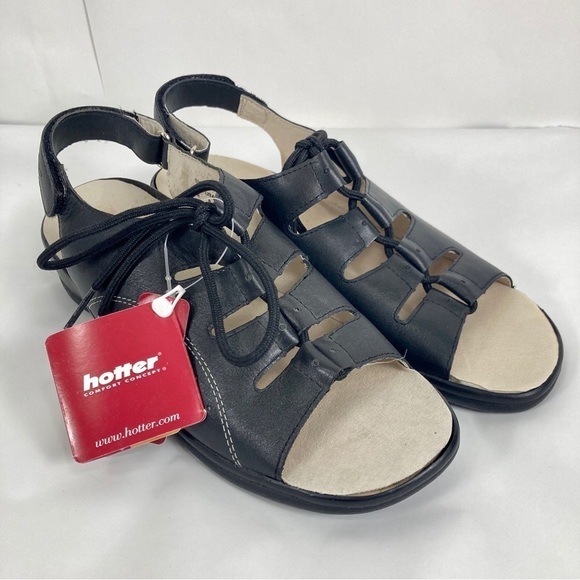 Hotter Switch Leather Comfort Sandals Black NEW IN BOX Size 8 - Picture 1 of 8